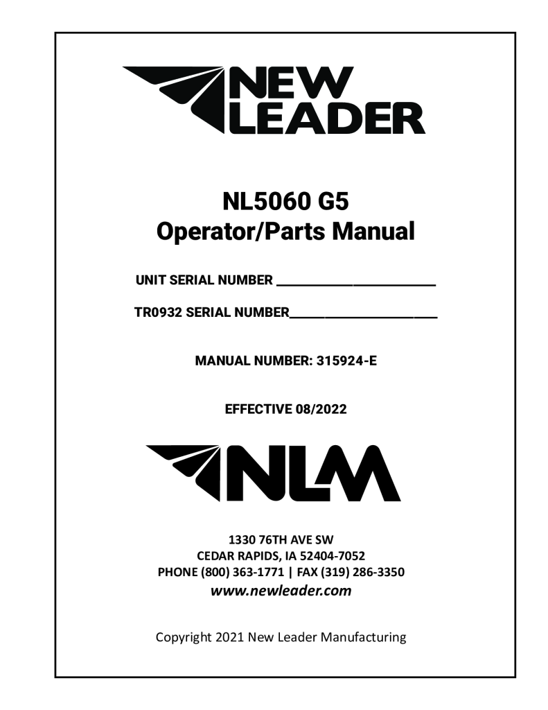 NL5060 5G Operator and Parts Manual