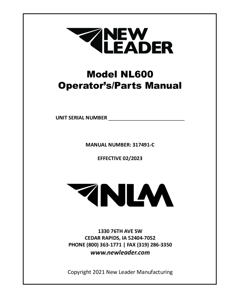 NL600 Operator and Parts Manual