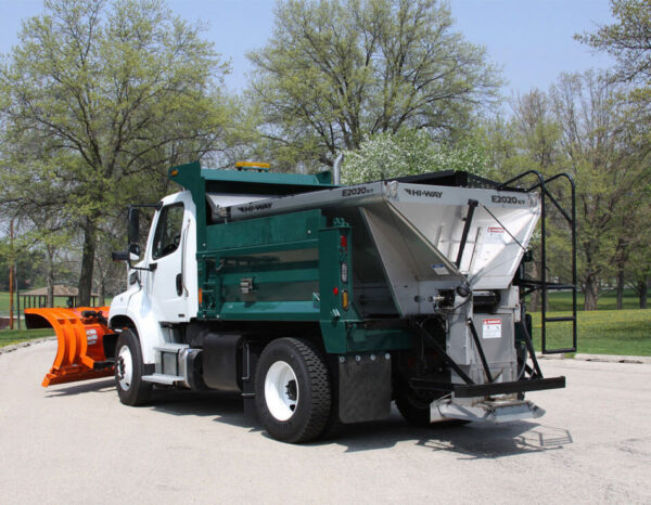 E2020A2 heavy duty dual auger salt and sand spreader mounted to dump body